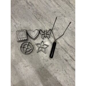 Vintage Rosette Timbale Iron Set 5 Molds Heart Star Butterfly Square Rou